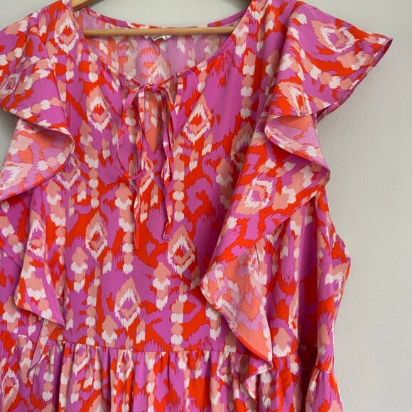 Emily Wonder Top Size 3X Pink Orange Flutter Sleeve Peplum Vivid Colorful Chic - Picture 4 of 12